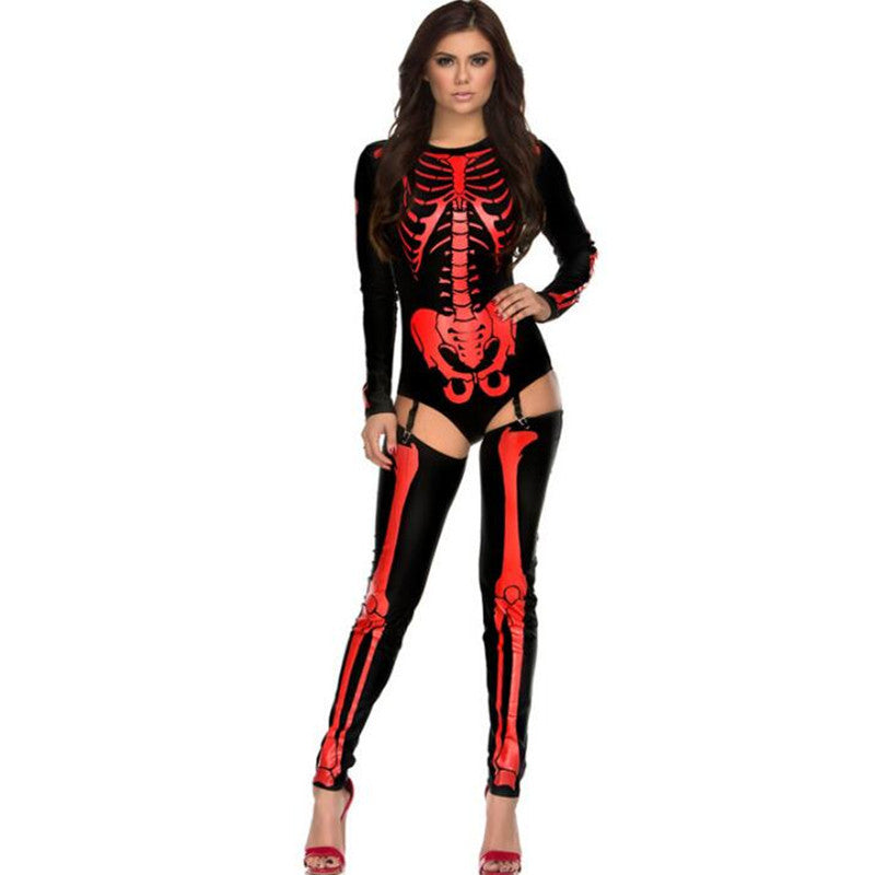 Damen Halloween Skelett Overall Kostüm für Party & Karneval