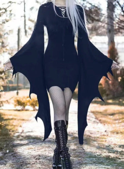 Halloween Damen Kleid Gothic Fledermaus Kostüm für Partys und Cosplay