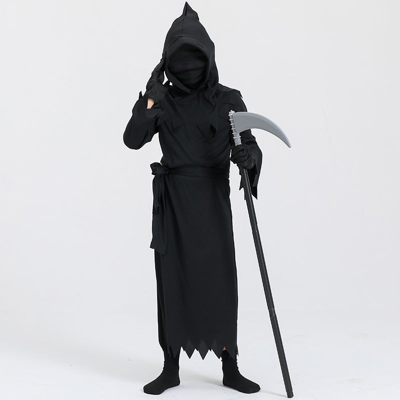 Halloween Kinder Grim Reaper Kostüm mit Sense – Unisex Gruseliges Kostüm für Halloween Partys & Trick-or-Treat