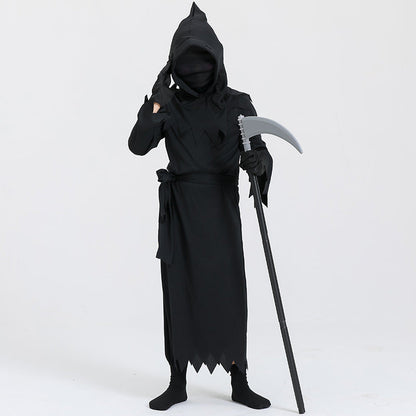Halloween Kinder Grim Reaper Kostüm mit Sense – Unisex Gruseliges Kostüm für Halloween Partys & Trick-or-Treat