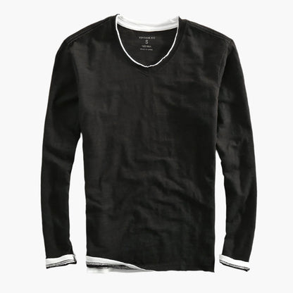 Herren Longsleeve Layered Illusion – V-Ausschnitt, Slim Fit, Smart-Casual Look