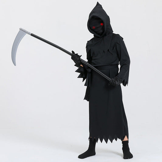 Halloween Kinder Grim Reaper Kostüm mit Sense – Unisex Gruseliges Kostüm für Halloween Partys & Trick-or-Treat