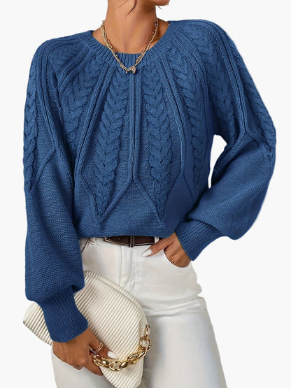 Damen Strickpullover mit Zopfmuster und Rundhalsausschnitt – Eleganter Alltagslook für Frühling & Herbst