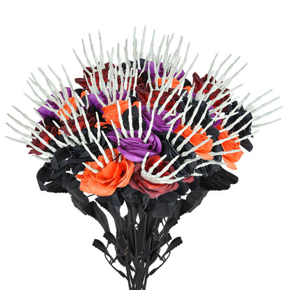 Halloween Dekoration Kunstrosen mit Skelett-Hand – Gruselige Blumen für Party & Tischdeko