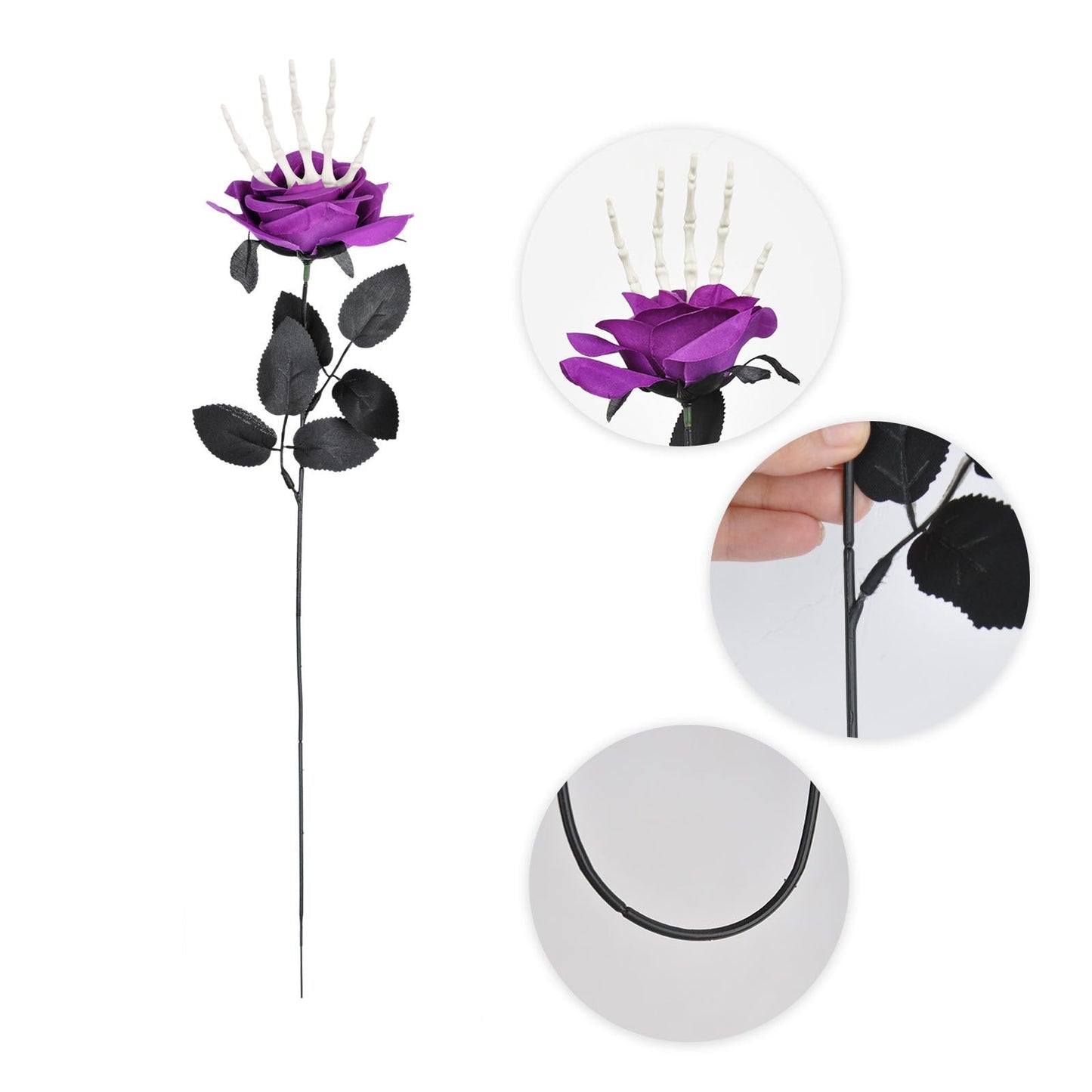 Halloween Dekoration Kunstrosen mit Skelett-Hand – Gruselige Blumen für Party & Tischdeko