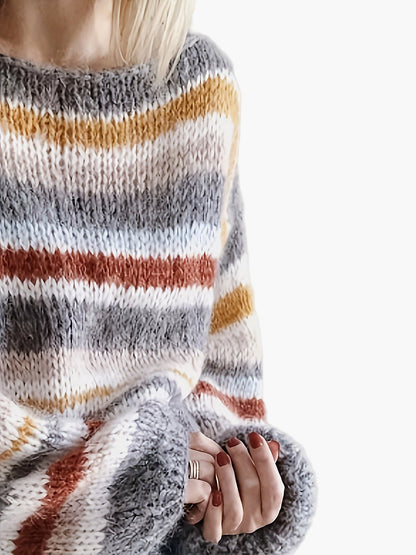 Damen Strickpullover im lässigen Streifen-Design für Herbst und Winter – Oversized, gemütlich, modisch
