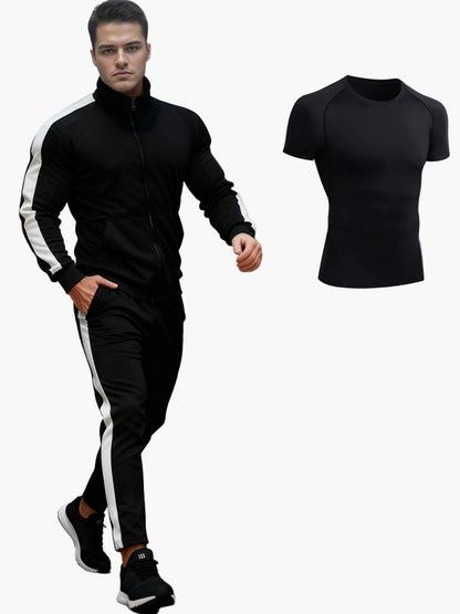 Herren Trainingsanzug Set Sport Freizeit Fitness – 3-teiliges Outfit mit Jacke, T-Shirt und Hose, Regular Fit, Perfekt für Gym und Alltag