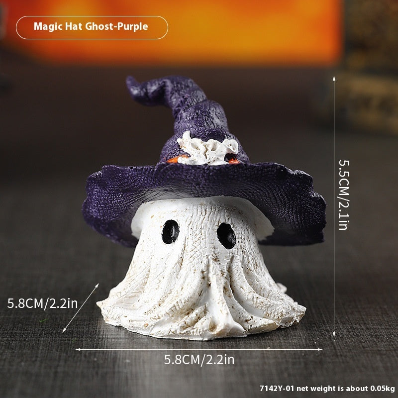 Halloween Dekofigur Geist mit Hexenhut – Niedliche Tischdekoration für Halloween-Partys