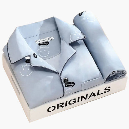 Herren Schlafanzug Set – Klassisches Design mit Weizenmuster, Langarm, Bequeme Nachtwäsche
