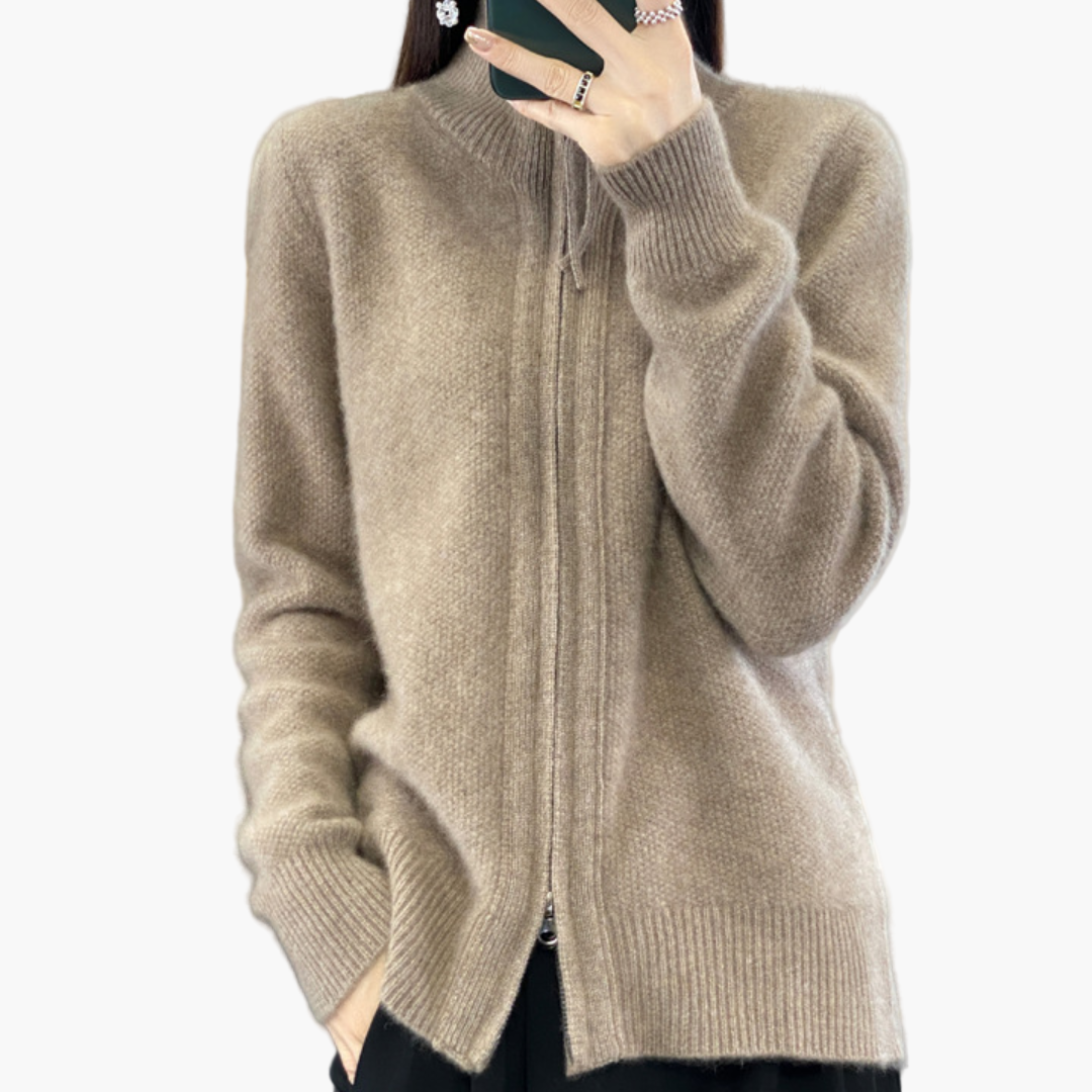 Damen Strickjacke mit Reißverschluss – Eleganter Cardigan für Alltag und Büro