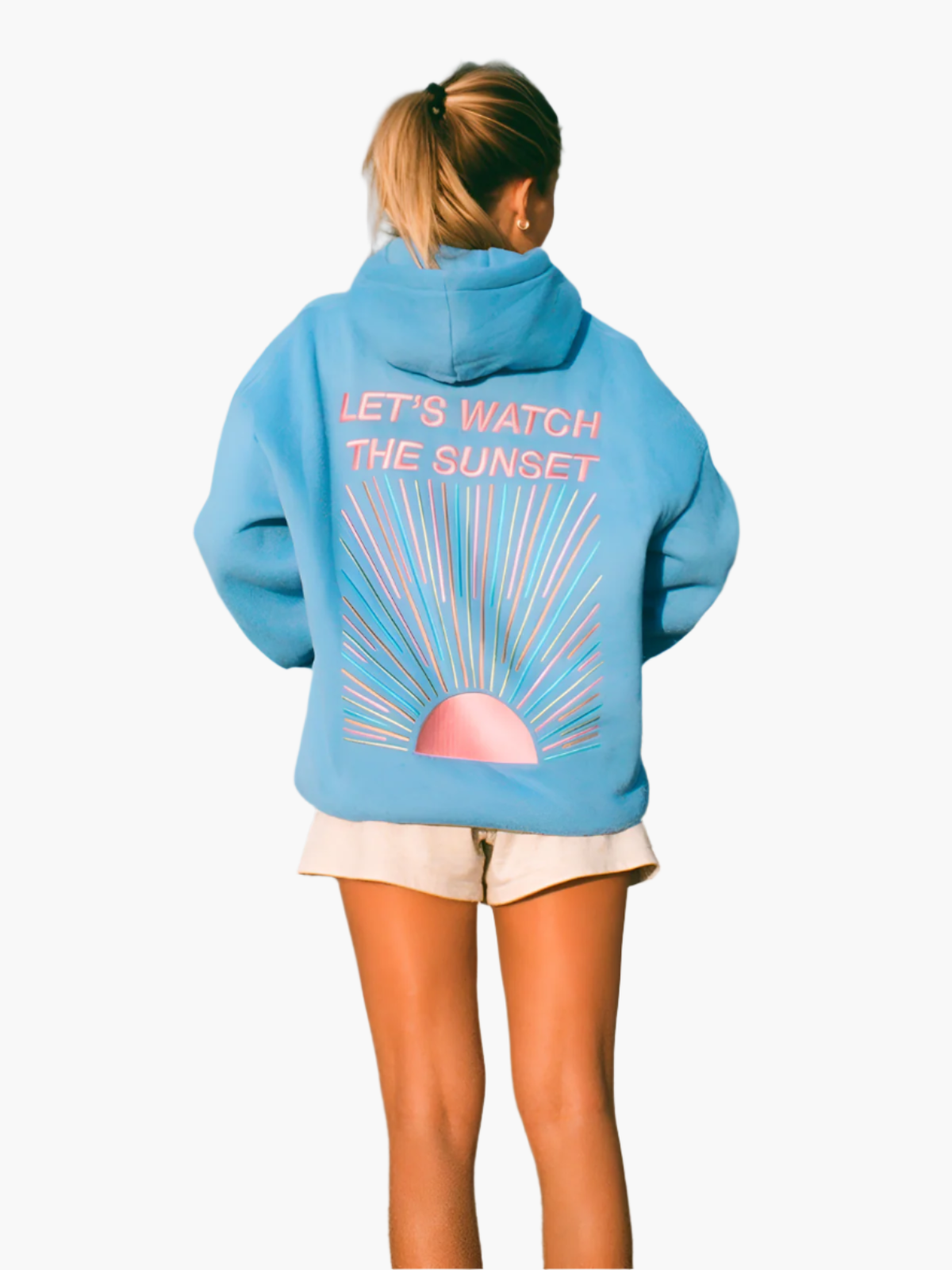 Damen Oversize Hoodie mit Sunset-Print und Statement "Let’s Watch the Sunset" – Lässiger Kapuzenpullover für Freizeit & Urlaub