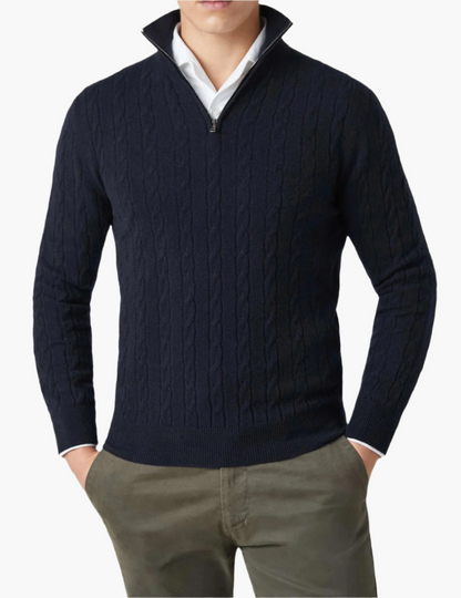 Herren Zopfmuster Pullover mit Reißverschluss – Klassischer Strickstil für Business & Freizeit