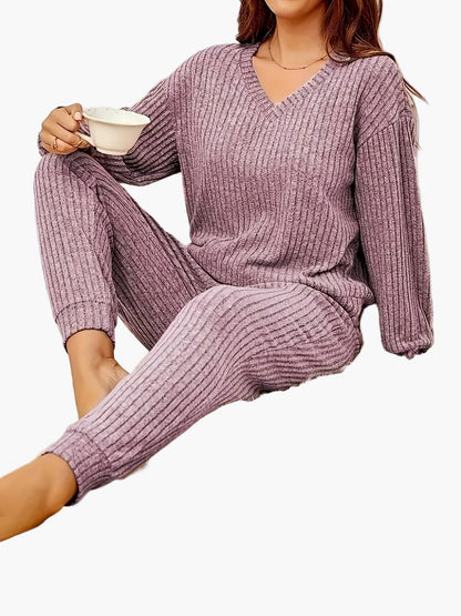 Damen Kuscheliger Zweiteiler Lounge-Set mit Strickmuster – Bequemer Freizeit Hausanzug