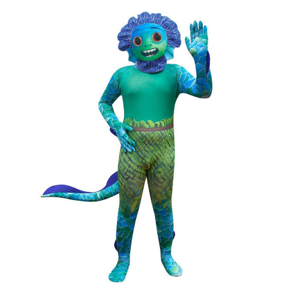 Kinder Halloween Kostüm Seemonster – Cartoon Ganzkörperanzug für Jungen und Mädchen – Perfekt für Halloween-Partys & Trick-or-Treat