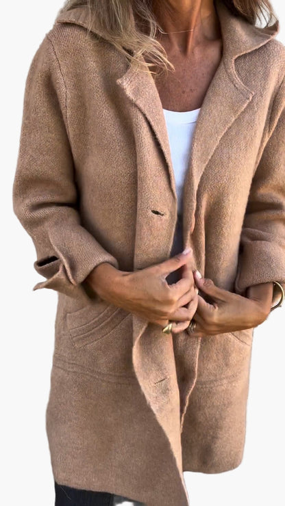 Damen Langer Casual Mantel mit Aufschlägen – Moderner Alltags- und Business-Look
