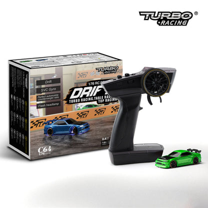 1:76 RC Drift Car C64 – Ferngesteuertes Drift-Auto für Jungen, Mädchen und Erwachsene, Turbo Racing Tisch-Rennen
