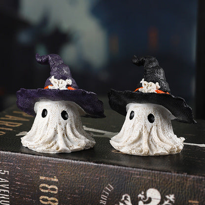 Halloween Dekofigur Geist mit Hexenhut – Niedliche Tischdekoration für Halloween-Partys