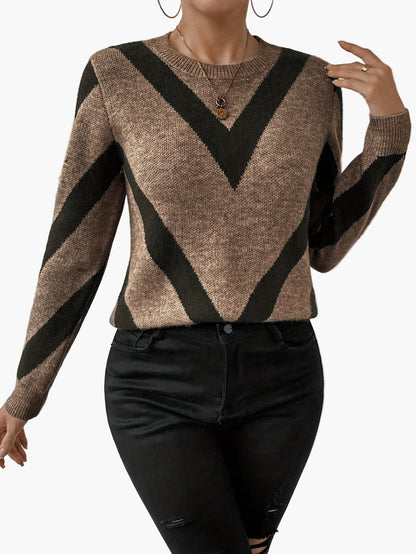 Damen Pullover mit geometrischem Muster, eleganter Strickpullover für Herbst und Winter