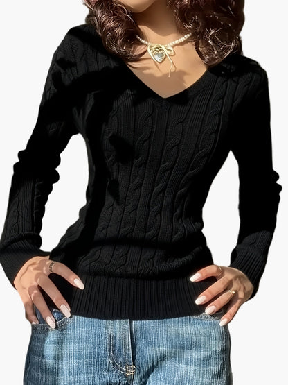 Damen Strickpullover mit V-Ausschnitt – Eleganter Freizeit-Look für Alltag & Büro