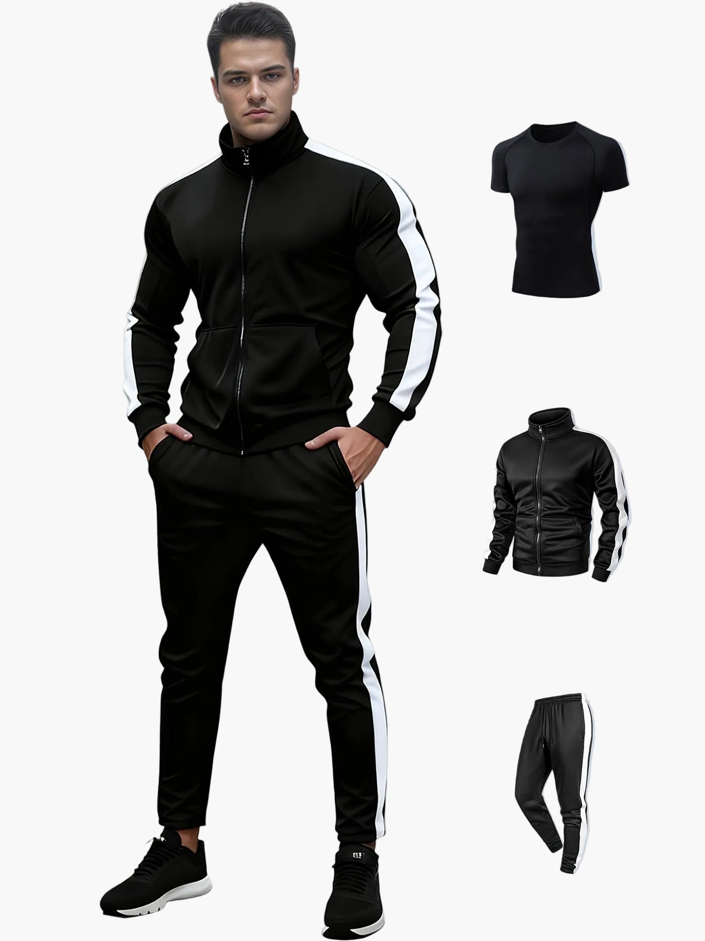 Herren Trainingsanzug Set Sport Freizeit Fitness – 3-teiliges Outfit mit Jacke, T-Shirt und Hose, Regular Fit, Perfekt für Gym und Alltag