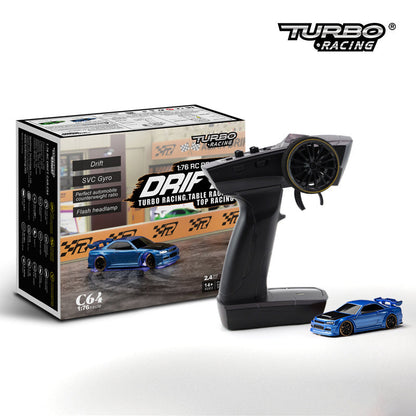 1:76 RC Drift Car C64 – Ferngesteuertes Drift-Auto für Jungen, Mädchen und Erwachsene, Turbo Racing Tisch-Rennen