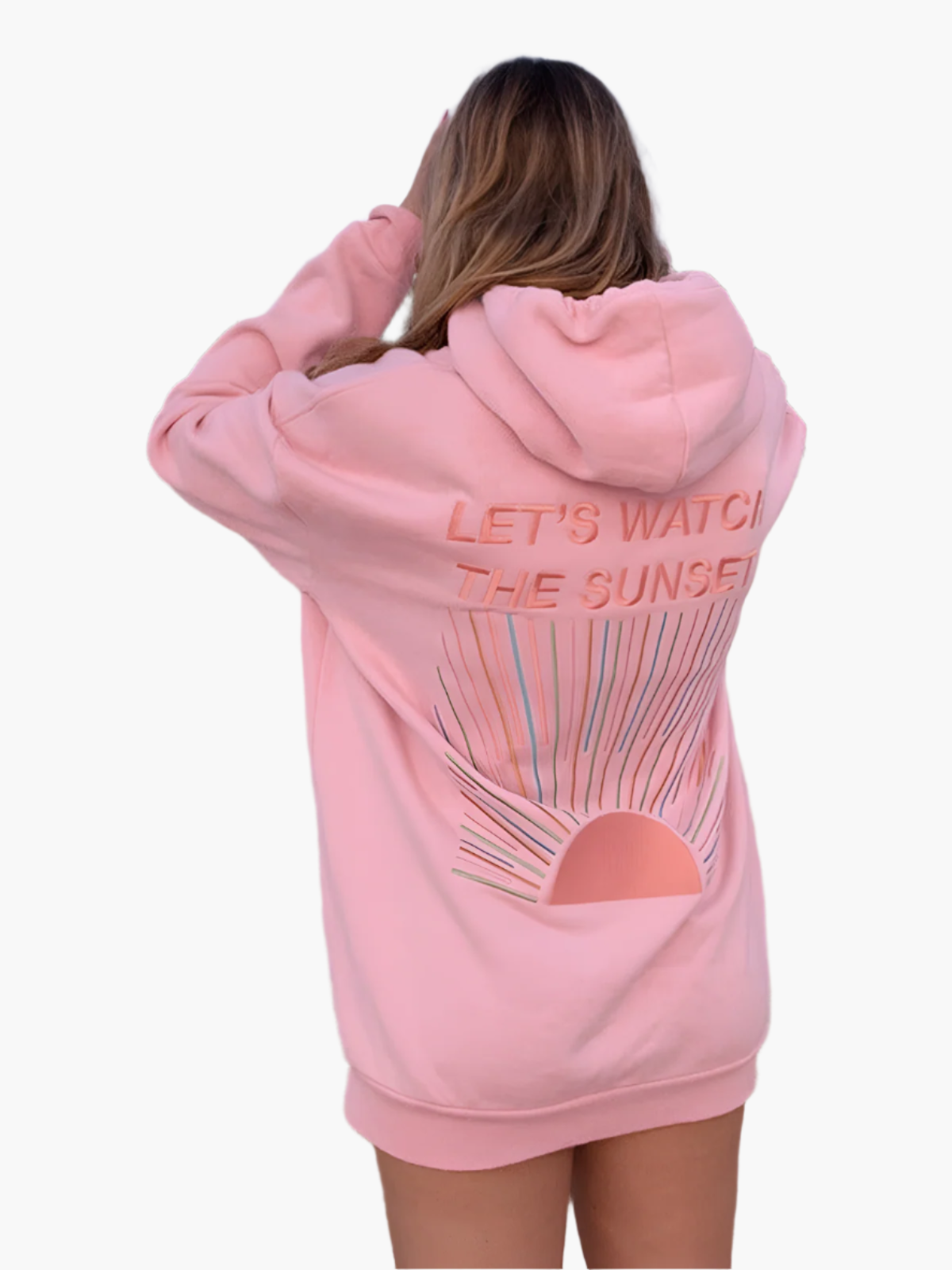 Damen Oversize Hoodie mit Sunset-Print und Statement "Let’s Watch the Sunset" – Lässiger Kapuzenpullover für Freizeit & Urlaub