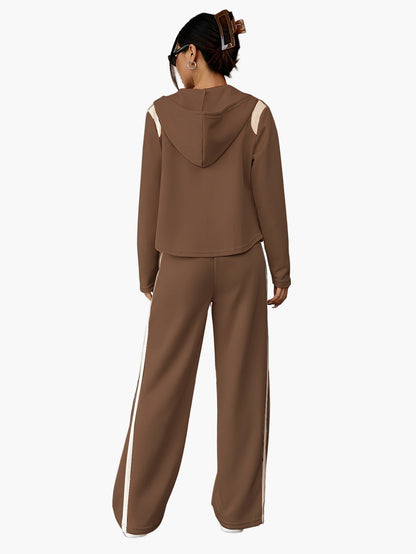 Damen Freizeit-Trainingsanzug mit Kapuze und weitem Bein – Modischer Zweiteiler für Alltag und Sport