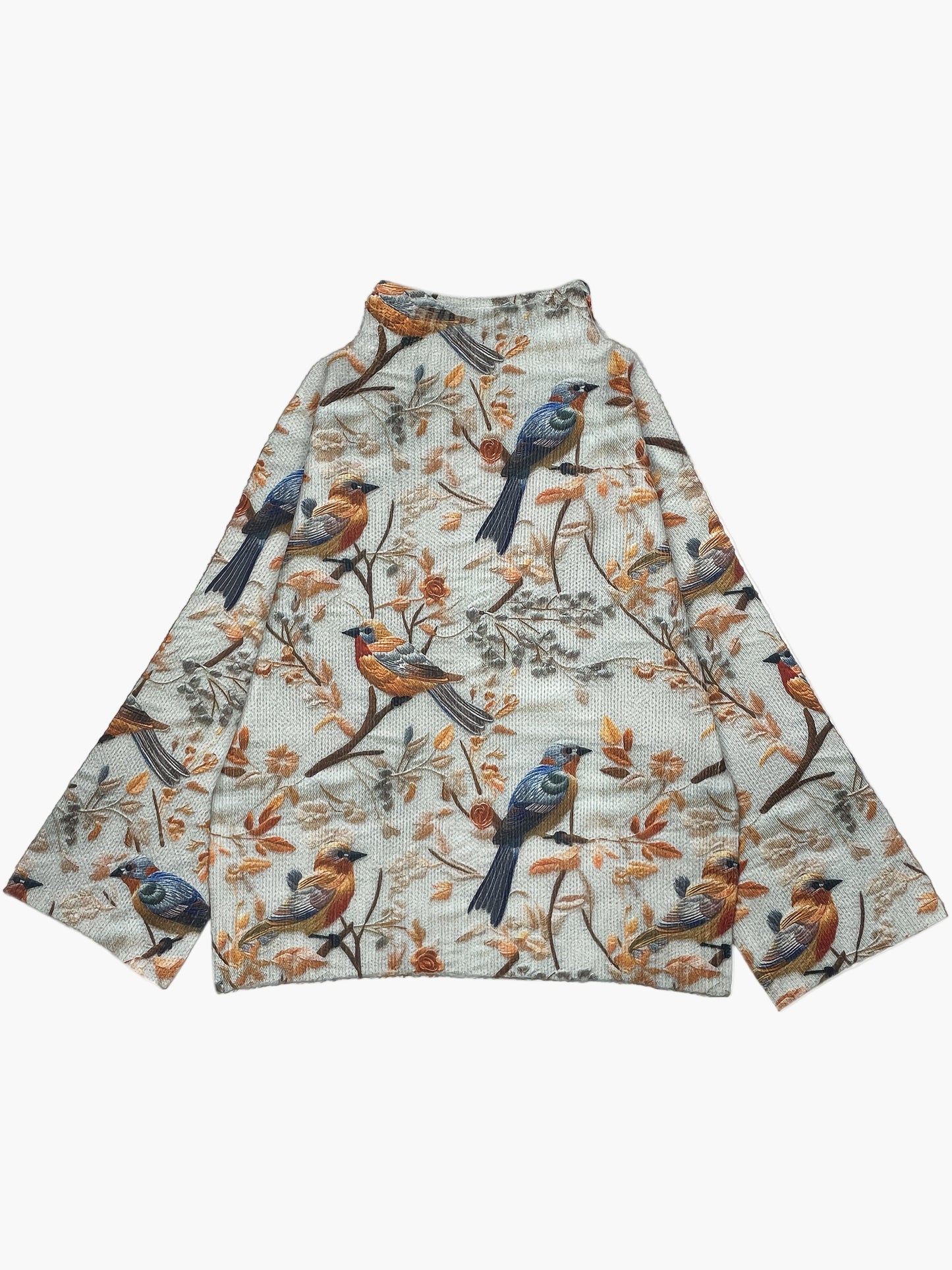 Damen Pullover mit Vogel-Print, Strick, Hoher Kragen, Herbst/Winter Elegant Freizeitmode