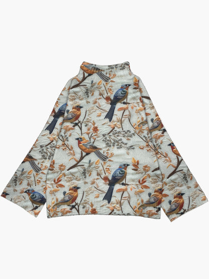 Damen Pullover mit Vogel-Print, Strick, Hoher Kragen, Herbst/Winter Elegant Freizeitmode