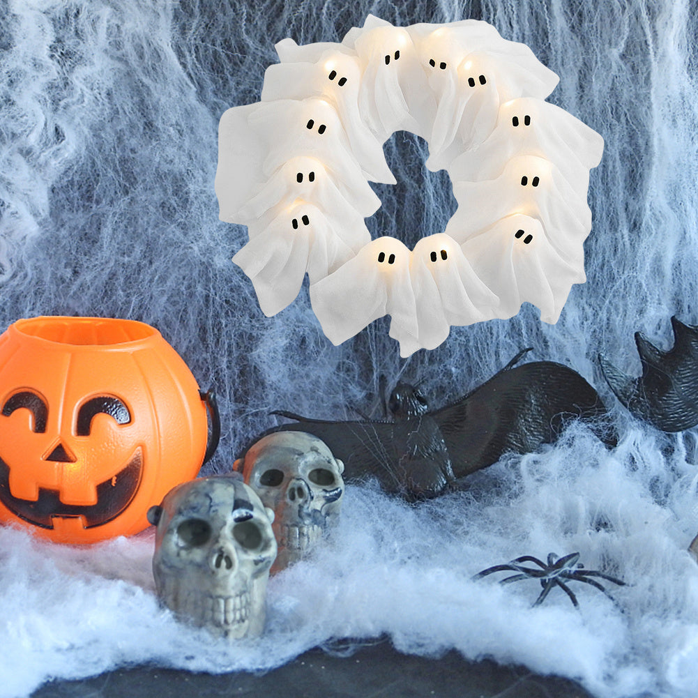 Halloween Geisterkranz – Leuchtende Deko für Tür, Wand & Party