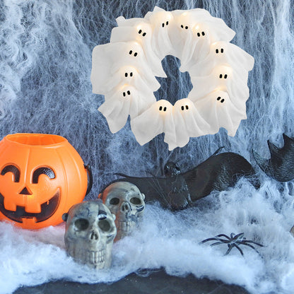 Halloween Geisterkranz – Leuchtende Deko für Tür, Wand & Party