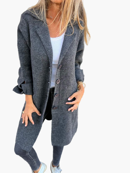 Damen Langer Casual Mantel mit Aufschlägen – Moderner Alltags- und Business-Look