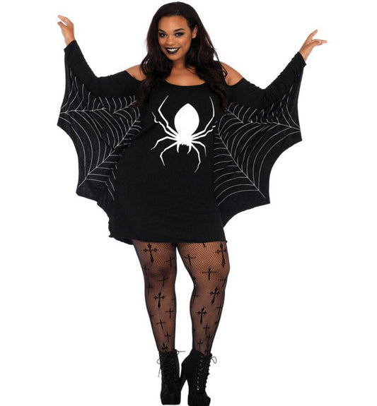 Damen Halloween Spinnenkostüm Kleid mit Spinnennetz-Flügeln – Perfekt für Halloween-Partys & Verkleidungen