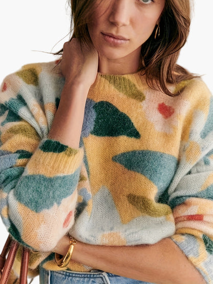 Damen Pullover Elegant Strickpullover mit Blumenmuster für Herbst und Winter