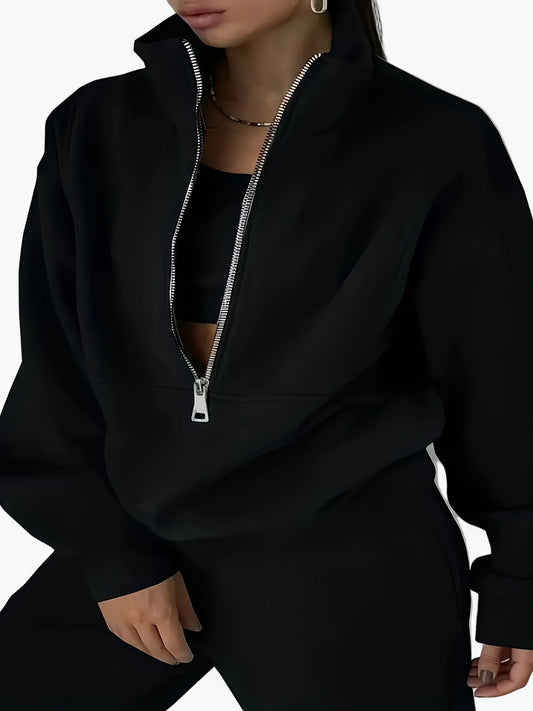 Damen Freizeit Zip Sweatshirt mit Stehkragen – Lässiger Herbst/Winter Pullover