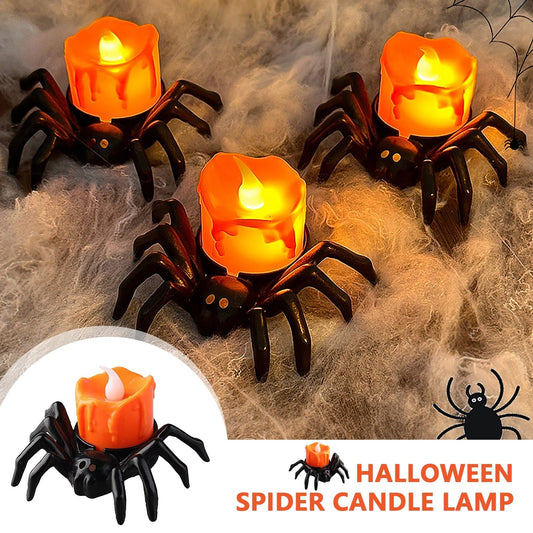 Halloween Spinnen-Kerzenlampe für Deko & Party – Gruselige LED Tischleuchte für Halloween