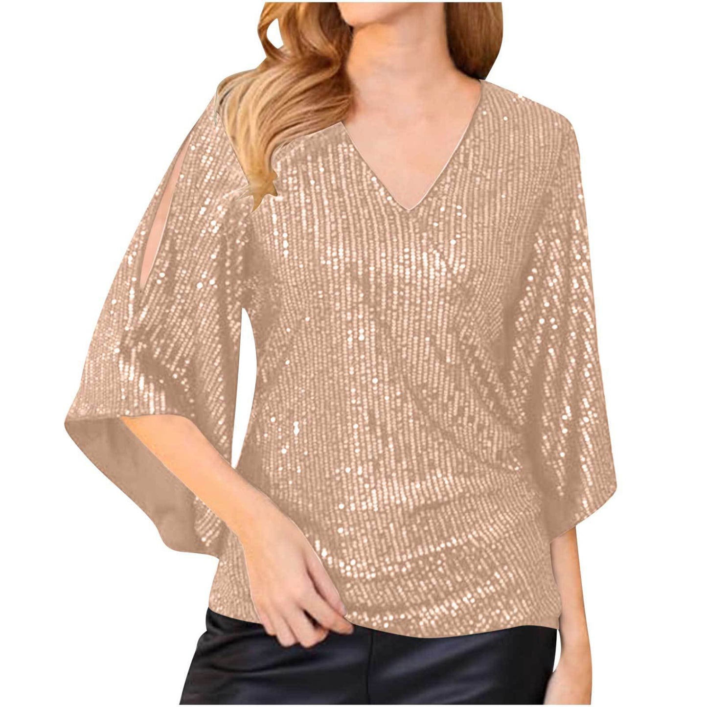 Alice – Pailletten T-Shirt für Damen, Kurzarm, mittellang