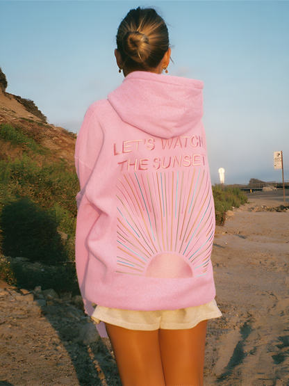 Damen Oversize Hoodie mit Sunset-Print und Statement "Let’s Watch the Sunset" – Lässiger Kapuzenpullover für Freizeit & Urlaub