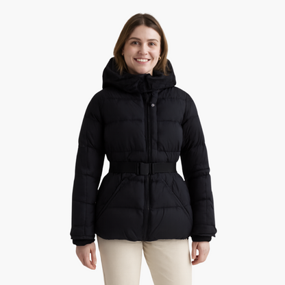 Damen Steppjacke mit Gürtel und Kapuze – Modische, Wasserabweisende Winterjacke für Alltag & Outdoor