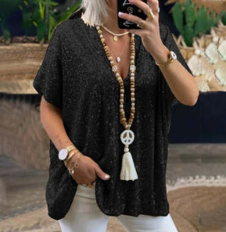 Pamela – Lockeres Pailletten-T-Shirt aus Viskose