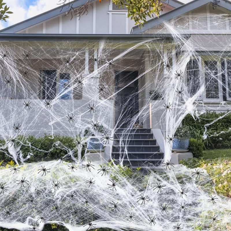 Halloween Spinnennetz Deko Set für Haus & Garten mit Spinnen – Gruselige Dekoration für Halloween-Partys und Trick-or-Treat