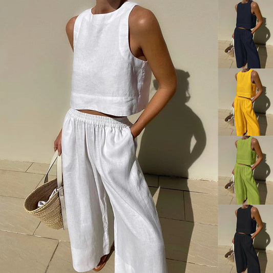 Alison – Zweiteiliges Set aus ärmellosem Oberteil und Hose in Uni-Farben