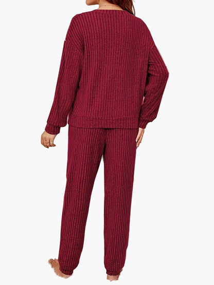 Damen Kuscheliger Zweiteiler Lounge-Set mit Strickmuster – Bequemer Freizeit Hausanzug