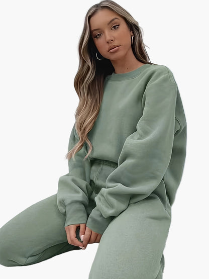 Damen Lounge-Anzug Zweiteiler – Bequemer Freizeitanzug mit Sweatshirt und Jogginghose, eleganter Streetwear-Style