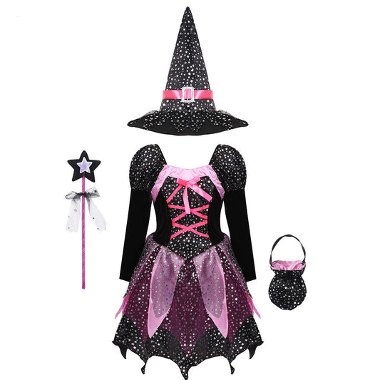 Halloween Kinder Hexenkostüm Set für Mädchen – Perfektes Outfit für Halloween-Partys & Trick-or-Treat