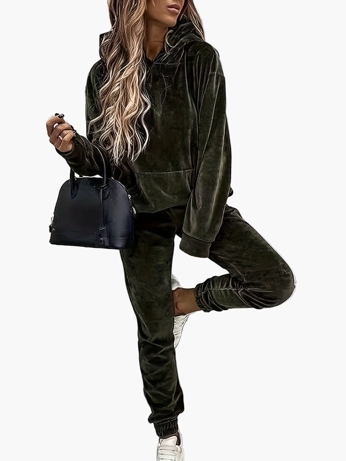 Damen Freizeit Hoodie Jogginganzug Set mit Tasche – Lässiger Streetstyle für Alltag & Reisen