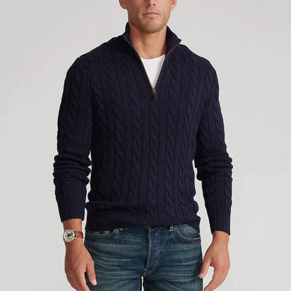 Herren Strickpullover mit Zopfmuster – Stilvoller Halbzip für Büro und Freizeit