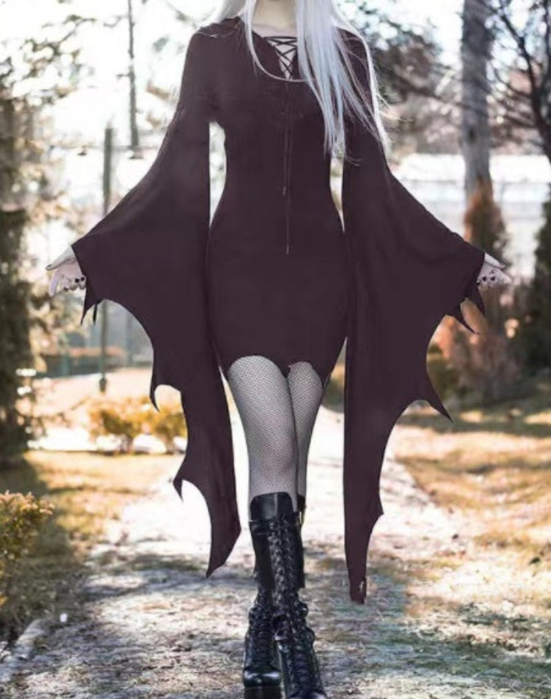 Halloween Damen Kleid Gothic Fledermaus Kostüm für Partys und Cosplay