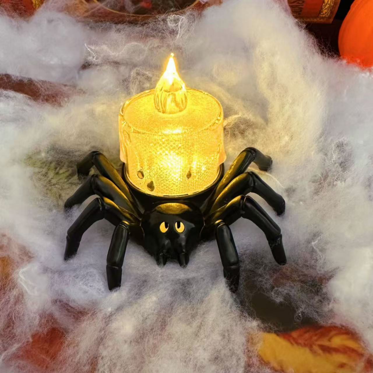 Halloween Spinnen-Kerzenlampe für Deko & Party – Gruselige LED Tischleuchte für Halloween