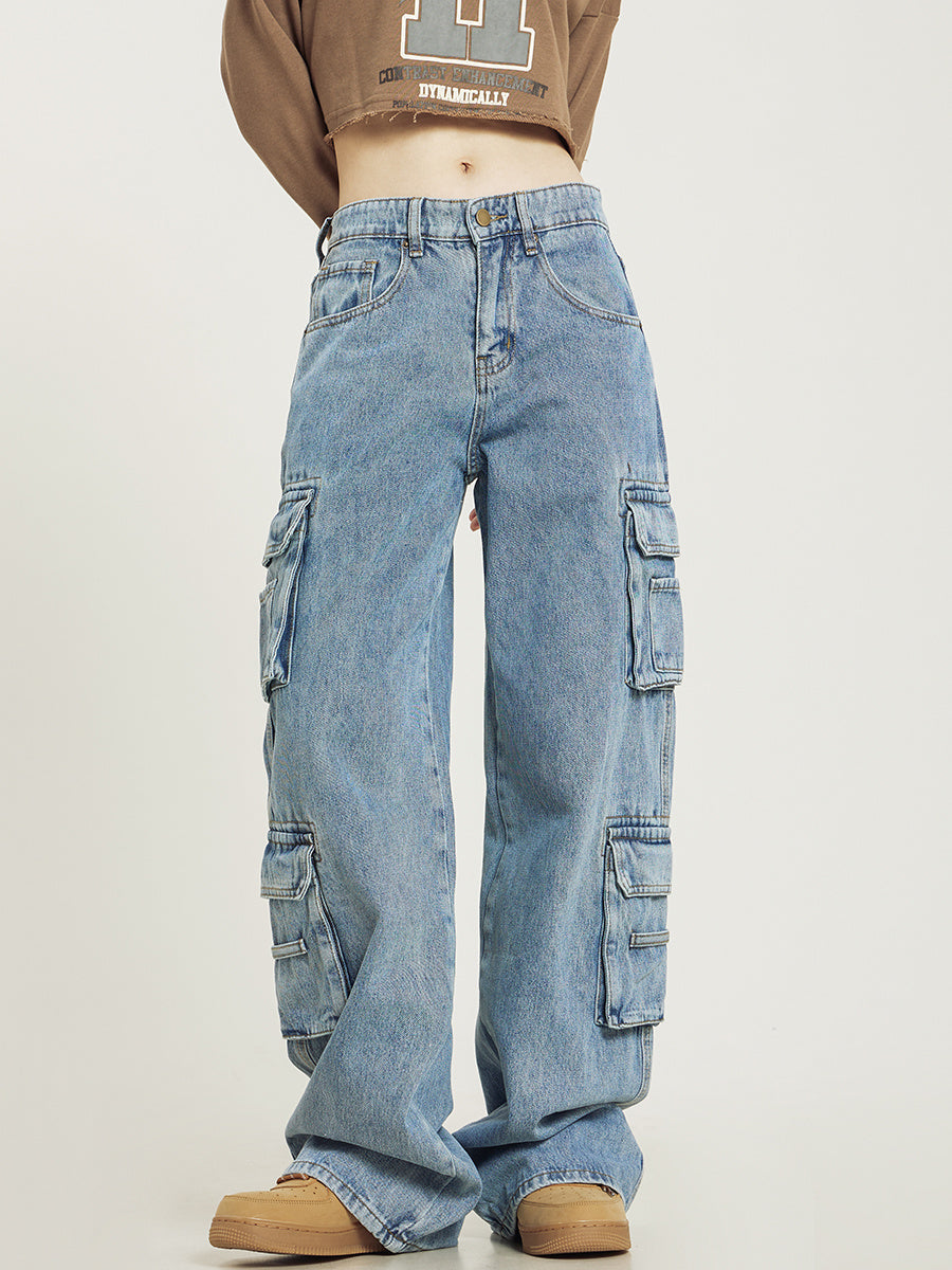 Jean – Retro Gewaschene Damen-Latzhose mit Mehreren Taschen